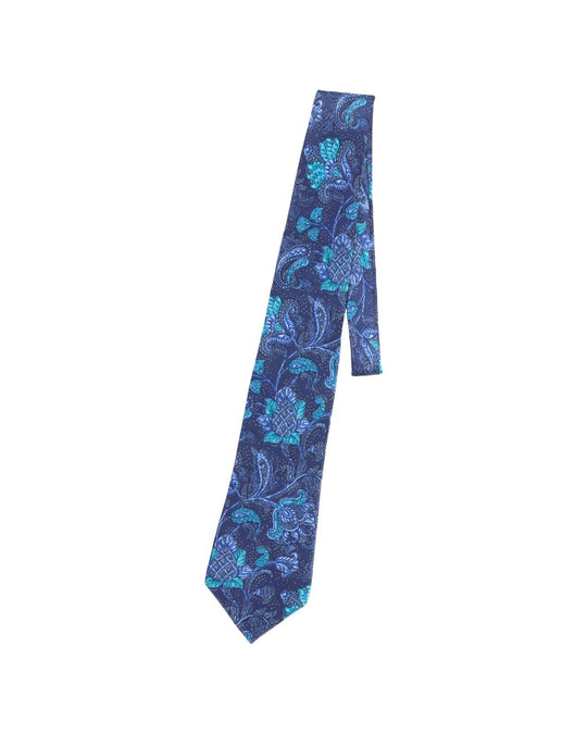 LANVIN Tie Blue Paisley Floral Pattern Silk Men's Woven Necktie