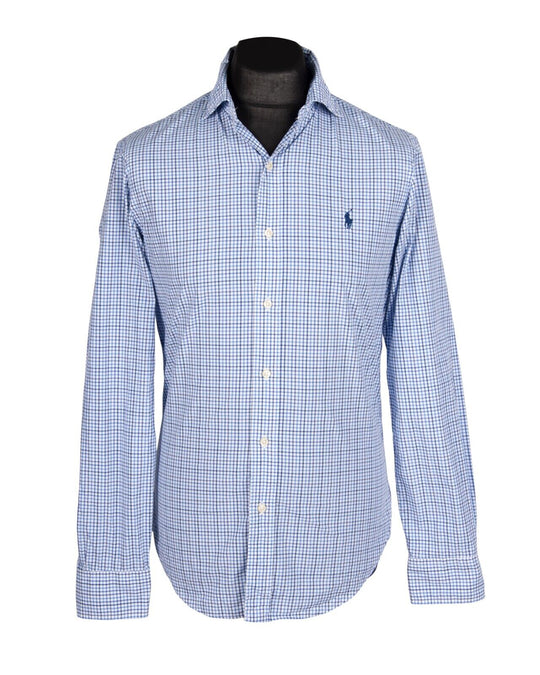 RALPH LAUREN Shirt  Blue Check Cotton Men's Slim Fit Size S