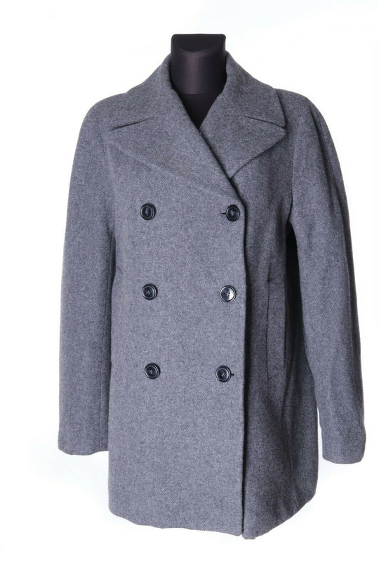 Women's GANT Grey Wool Pea Coat Jacket Size XL