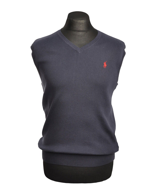 Polo By RALPH LAUREN Pullover Vest V Neck Pima Cotton Blue Men's Jumper Size S