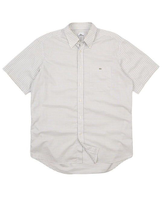 Men's LACOSTE White Check Cotton Short Sleeve Shirt Size 43
