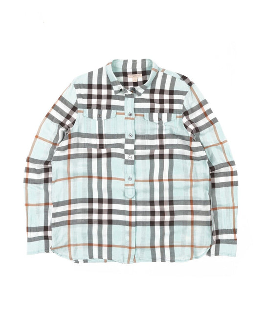 BURBERRY Brit Shirt Blue Nova Check Cotton Womens Size XL