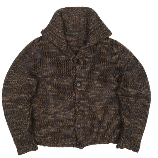 Men's ETRO Milano Wool Silk Mohair Green Mock Neck Knit Cardigan Jumper Size XL
