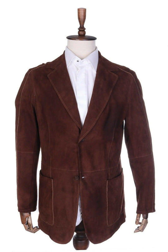 Men'S GIMO'S Brown Pelle Leather Suede Jacket Size M