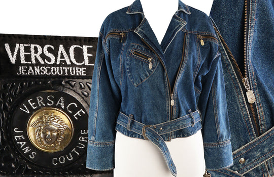 Women's Vintage VERSACE JEANS COUTURE Denim Biker Jacket Size XS