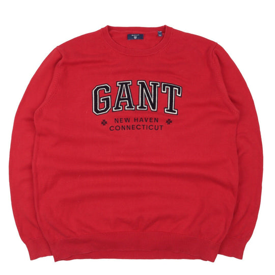 Men's GANT Red Logo Cotton Crew Neck Jumper Size XL