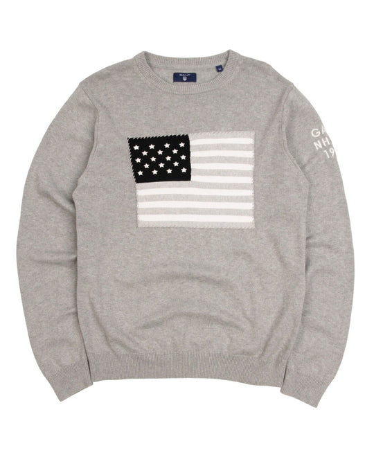 GANT Crew Neck Sweater Green Cotton Men's USA Flag Knit Jumper Size M