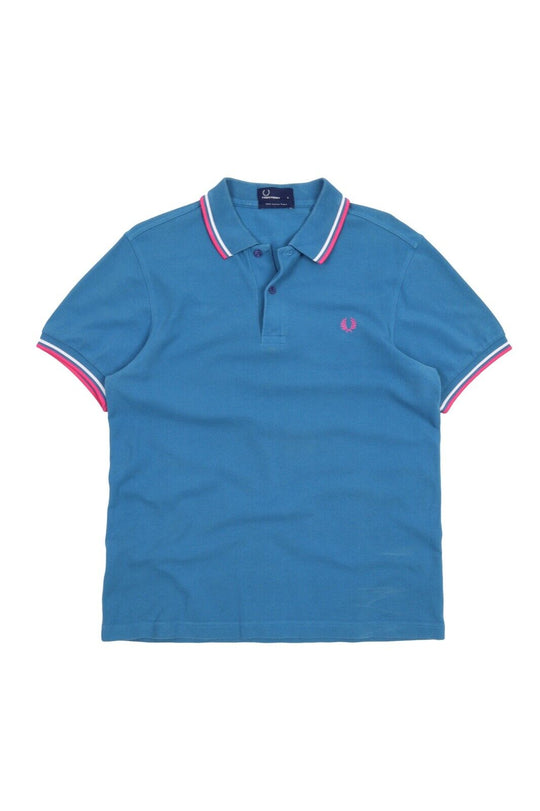 Men's FRED PERRY London Blue Pique Cotton Short Sleeve Polo Shirt Size S