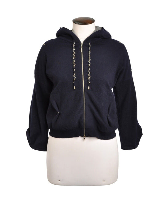 RIVAMONTI Blue Hooded Wool Full Zip Women's Jumper Size M