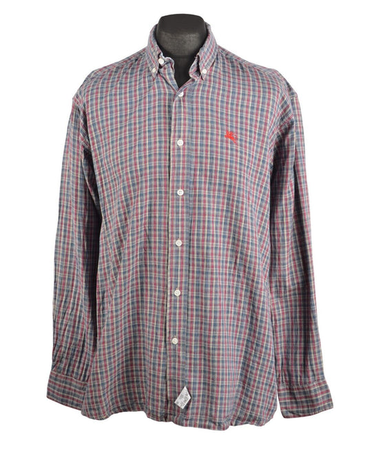 Vintage THOMAS BURBERRY  Multicolor Check Men's  Cotton Shirt Size L