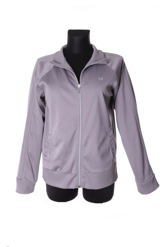 Women's FRED PERRY Grey Sport Zip Taped Track Top Size uk 16 us 12
