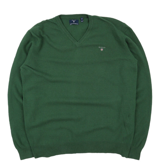 Men's GANT Green Wool V Neck Jumper Size 3XL