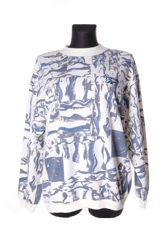 Women's REEBOK Vintage White Printed Cotton Oversized Pullover Size 40