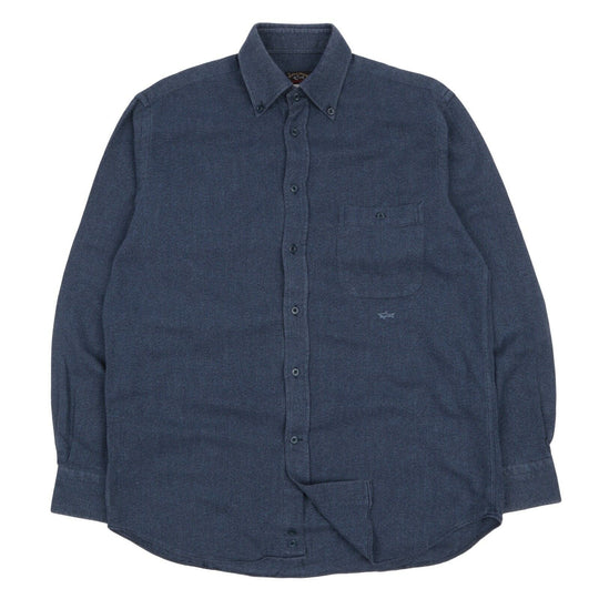 Men's PAUL & SHARK Blue Cotton Twill Flannel Shirt Size 39 / 15 1/2