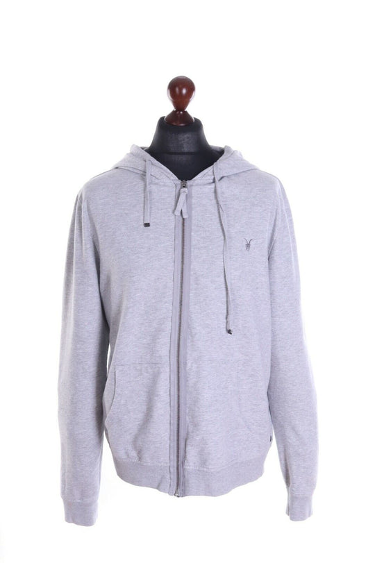 Men's ALL SAINTS Light Grey Full Zip ORIAN HOODY Sweater Size XL