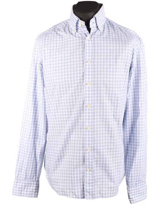 HACKETT London Shirt Blue Check Men's Cotton Slim Fit Size L
