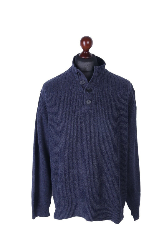 Men's OSCAR DE LA RENTA Navy 100% Cotton Button-Neck Jumper Size 2XL