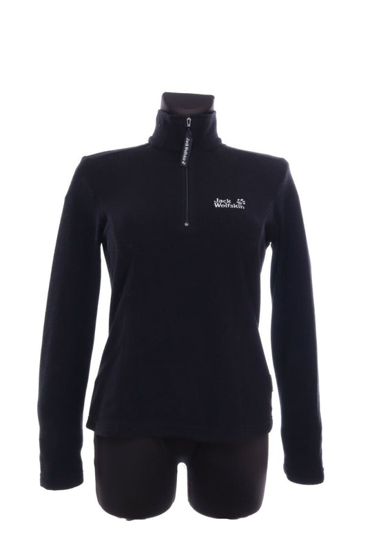 Women's JACK WOLFSKIN Black Tecnopile Outdoor Fleece Zip Neck Jumper Size s