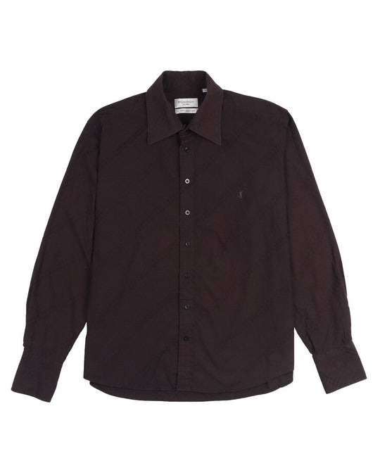 YVES SAINT LAURENT Shirt Black Tone Check Cotton Men's Button Up Size XL