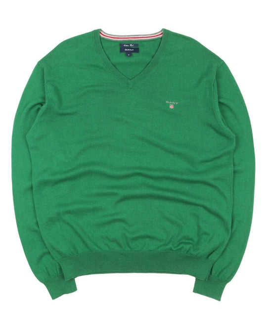 Men's GANT Green Cotton Wool V-Neck Knitted Jumper Size XL
