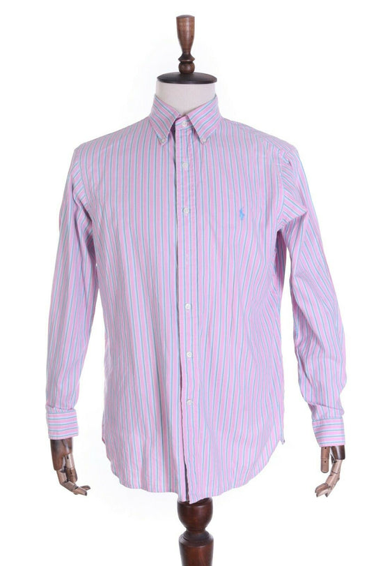 Men's POLO RALPH LAUREN Pink Striped 100% Cotton LS Shirt Size 16