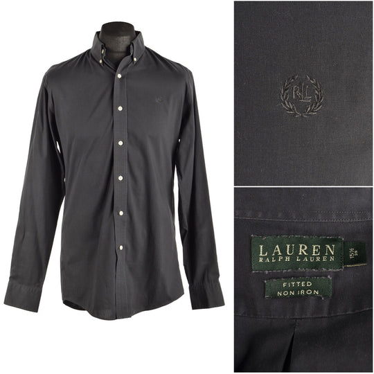 LAUREN By RALPH LAUREN Black Cotton Men Fitted Shirt Size 15.5 / 39