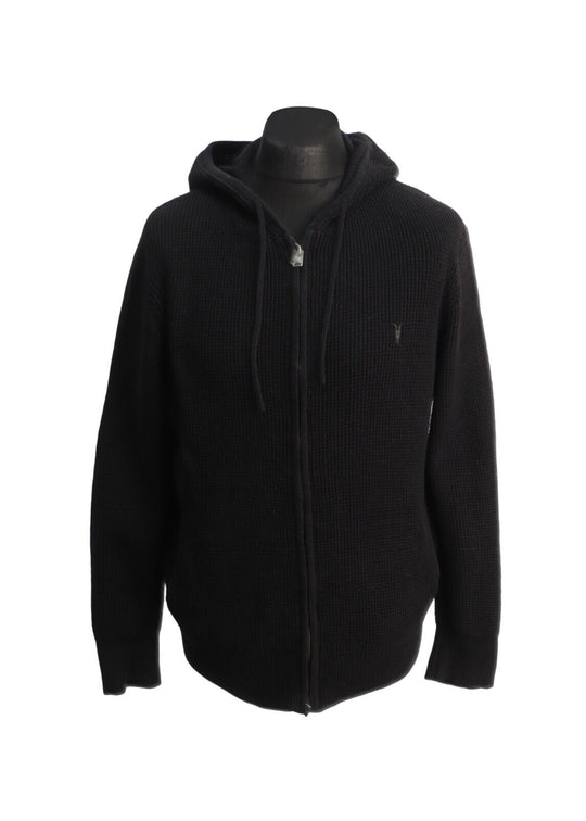 ALLSAINTS Hoodie Full Zip Black Cotton Logo Men's Jumper Size M