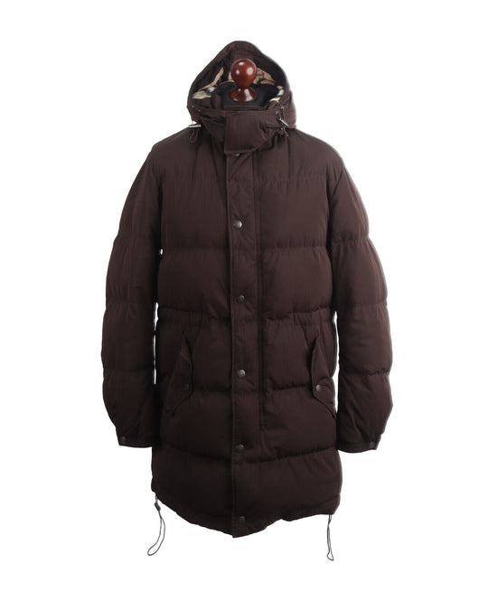BURBERRY Down Long Coat Brown Quilted Nylon Men's Jacket Size L
