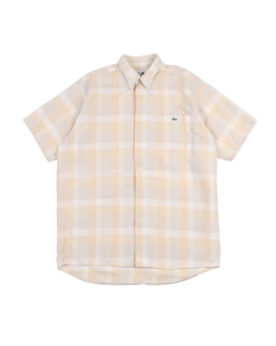 Vintage LACOSTE Shirt Yellow Check Cotton Short Sleeve Men's Button Down Size 40