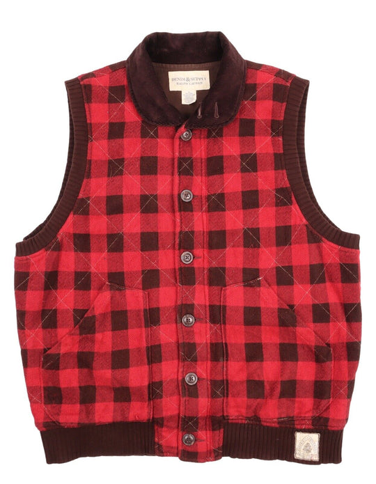 DENIM SUPPLY RALPH LAUREN Vest Red Brown Check Cotton Men's Waistcoat Size XL