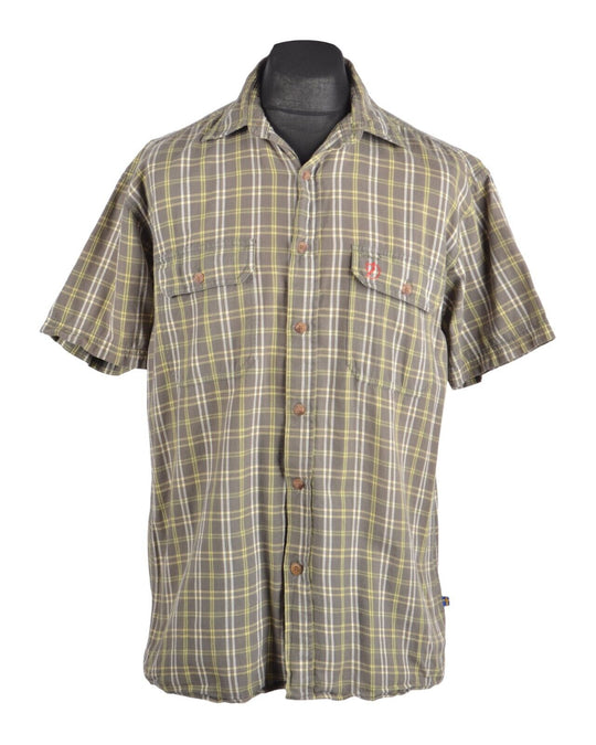 FJALLRAVEN Olive Green Cotton Plaid Check Men's Short Sleeve Shirt Size M