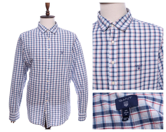 Men's GANT Navy Check Long Sleeve Shirt Size XXL