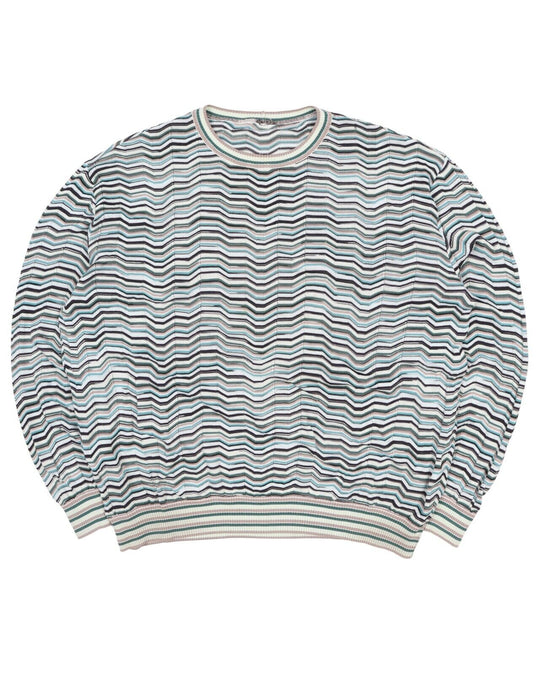 Men's MISSONI Italy Blue Zig Zag Knitted Jumper Size 54 / XL