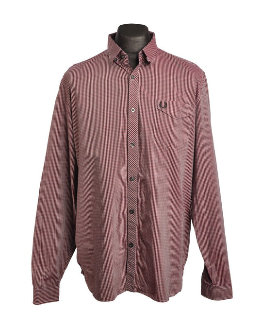 FRED PERRY Shirt  Red Check Cotton Mens Short Sleeve Size XL