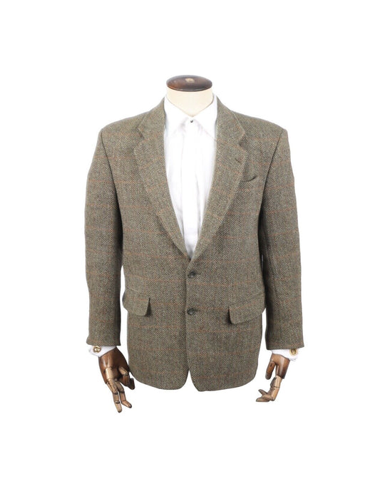 Vintage HARRIS TWEED Sport Coat Green Herringbone Blazer Jacket Men's Size 48