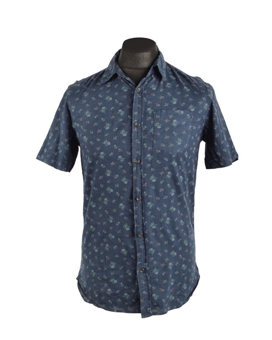 Men's ALLSAINTS Navy Blue Floral Pattern Cotton Short Sleeve Shirt Size XS