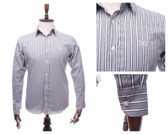 DOLCE & GABBANA Italy White Black Striped Cotton LS Shirt Size 46