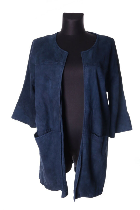Women's SIMONETTA RAVIZZA Navy C-Neck 3/4 Sleeve Suede Cape Cardigan Size 46