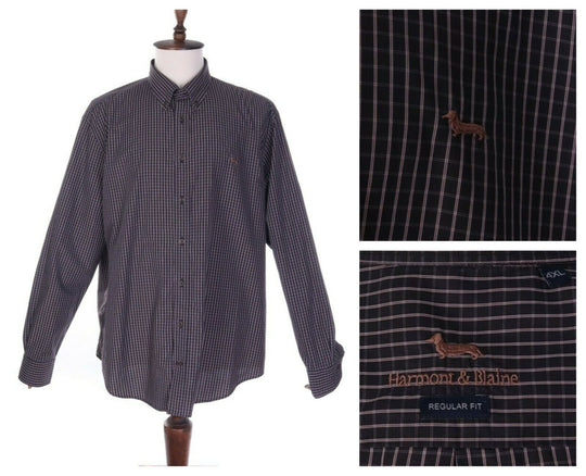 Men's HARMONT & BLAINE Dark Chocolate Check 100% Cotton Reg Fit LS Shirt Sz 4XL