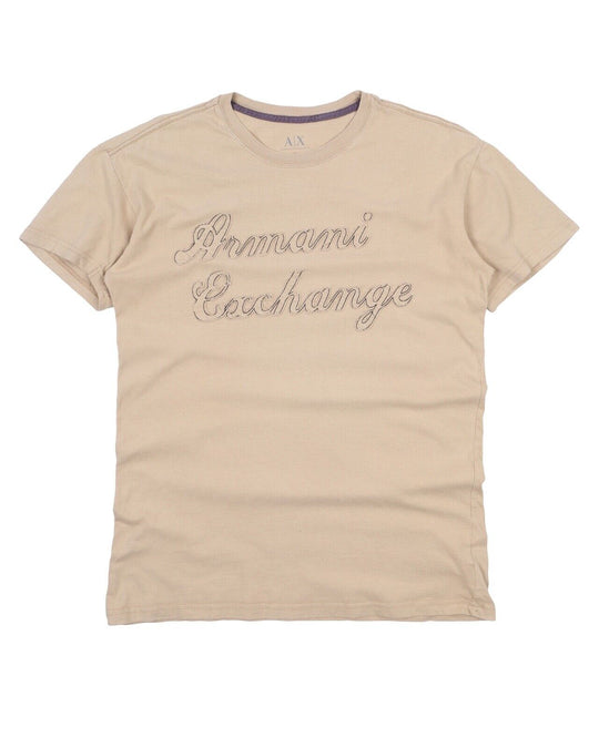 Men's ARMANI EXCHANGE Beige Big Logo T-Shirt Size S