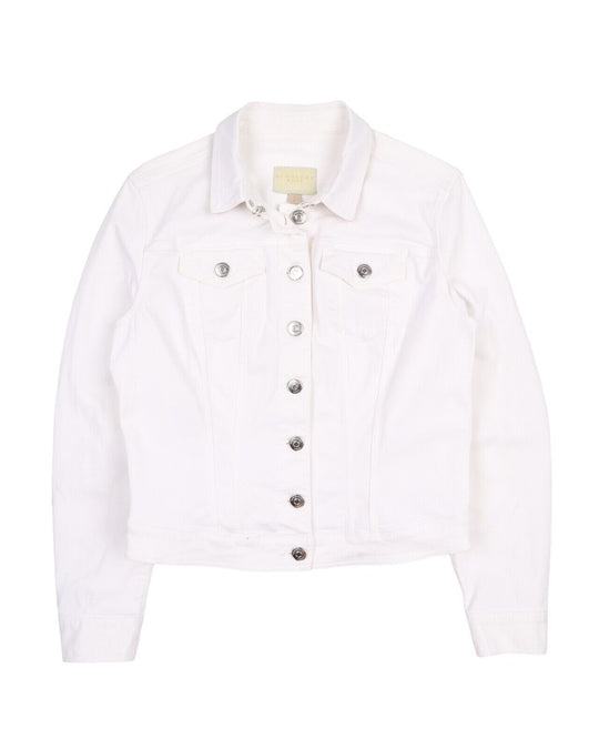 BURBERRY Brit Trucker Jacket White Denim  Check Collar Women's Size L