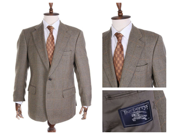 Men'S BURBERRYS Olive Wool Tweed Exclusive Design Bennet-S Jacket Blazer Size 50