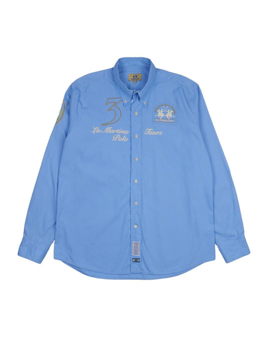 LA MARTINA Shirt Blue Cotton Mens Size XXL
