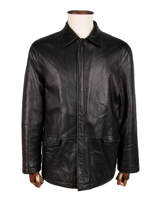 HUGO BOSS Lamb Leather Jacket Black Men's Zip Coat Size 48 / M