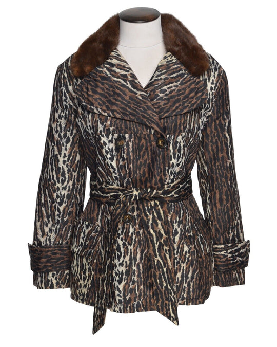 Vintage JEANS DOLCE & GABBANA Coat Brown Leopard Belted Jacket Womens Size S