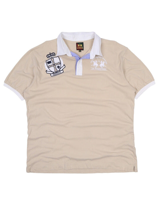 Men's LA MARTINA Beige Cotton Polo Shirt Size XXL