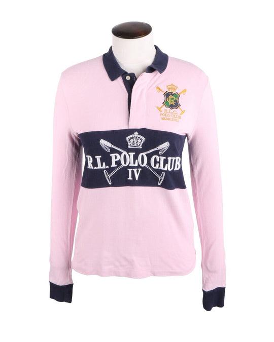 RALPH LAUREN SPORT Jumper Polo Rugby  Polo Neck Cotton Pink Size M