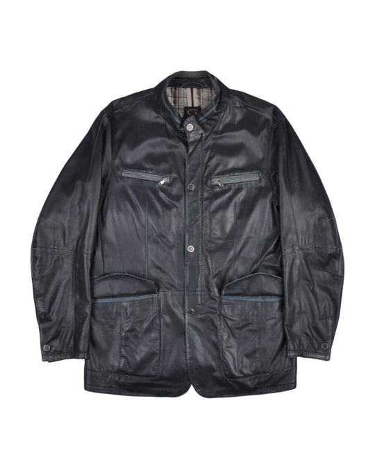 GIMOS Coat Navy Blue Leather Mens Jacket Size 52 IT