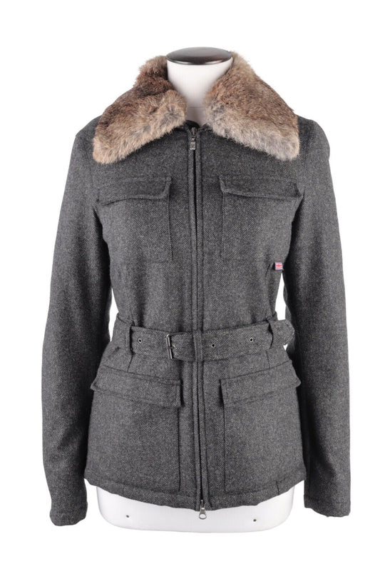 Women's BELSTAFF Grey Cashmere Fur Collar Belted Jacket Size 44 IT