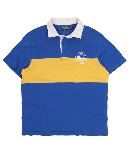 Men's POLO RALPH LAUREN Blue Yellow Cotton Polo Shirt Size L